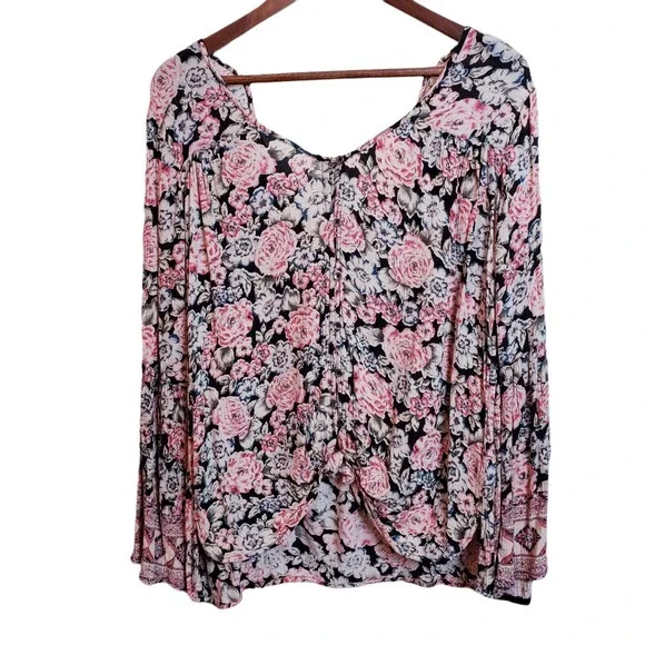 Billabong Women's Get Together V Neck Front Floral Shirt Tie Front Top Small - Picture 1 of 12